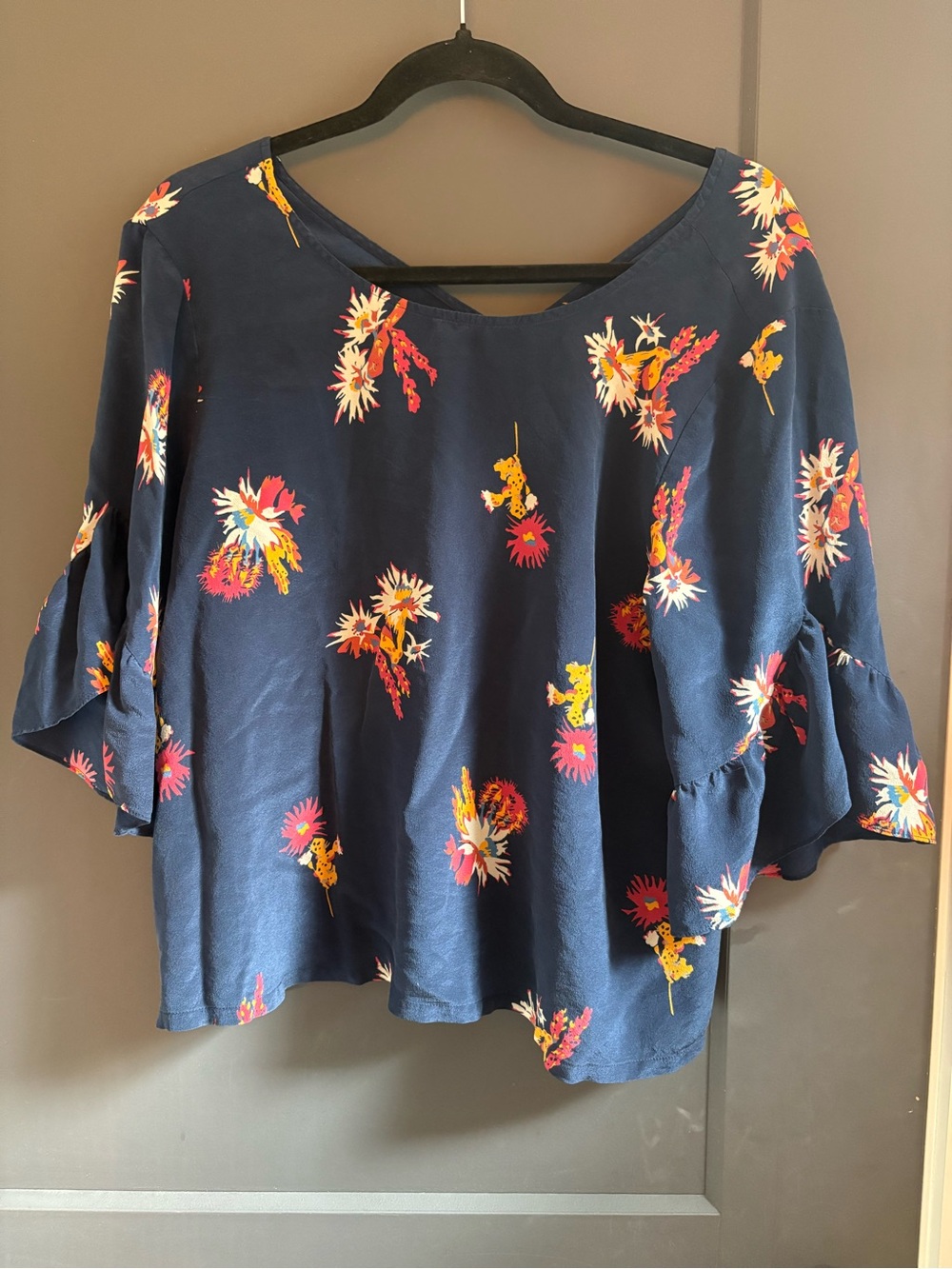 Madewell Navy Floral Bell-Sleeve Tunic